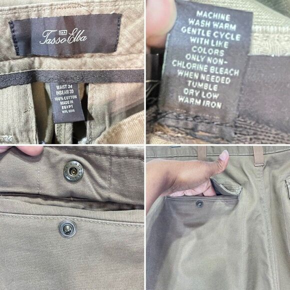 Tasso Elba Mens Pants Cargo 34x30 Cotton Flat Front Tan color - Picture 10 of 16